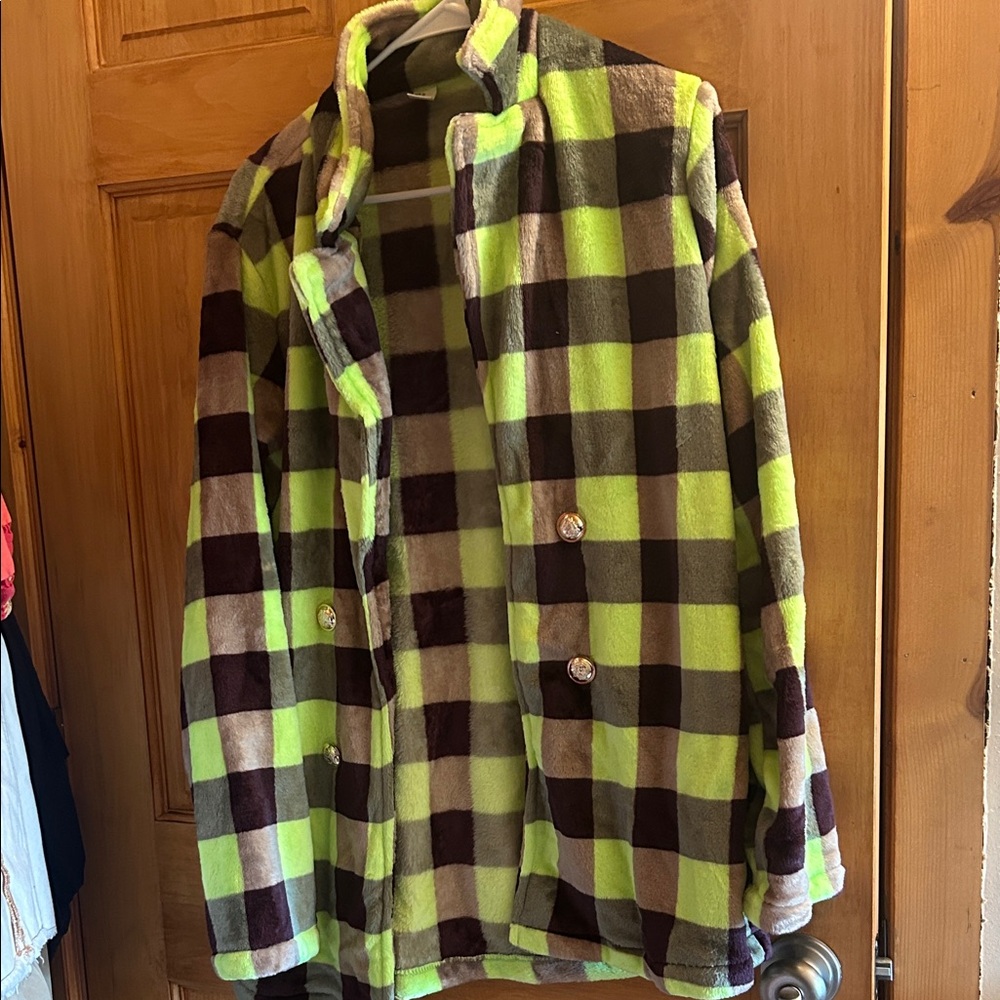 Plaid Checkered Coat - Green and Brown